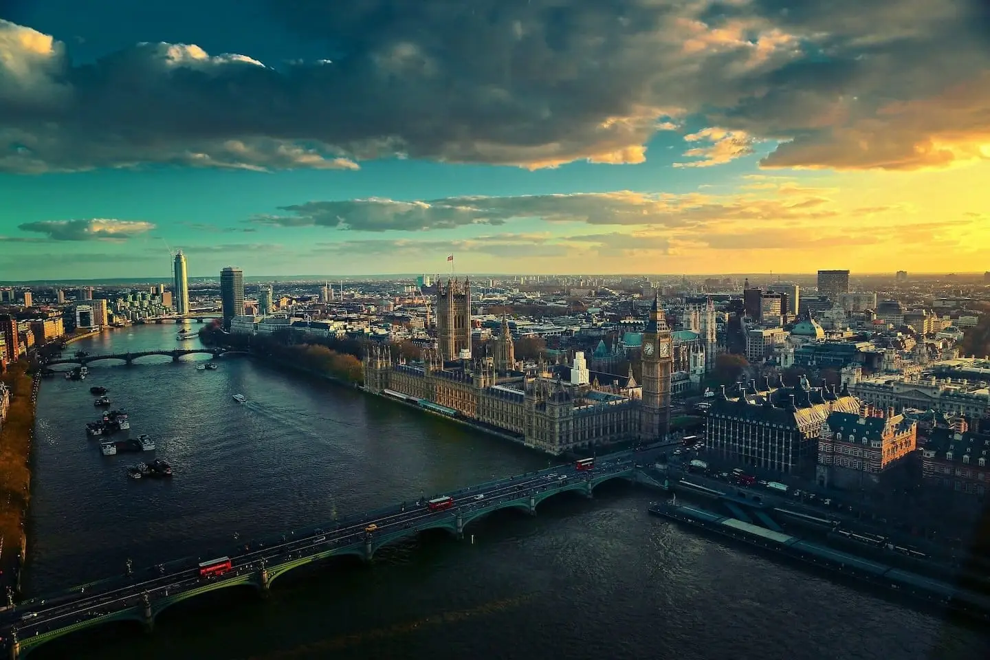 Drone view of London and the River Thames